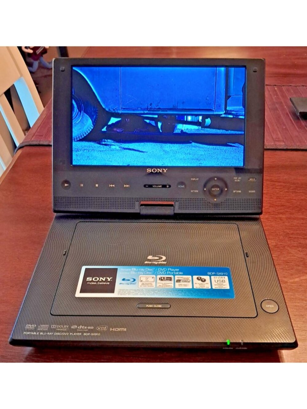 Sony BDP-SX910 Portable Blu-ray DVD Player HDMI Dolby dts HD 9 Screen Power Cord